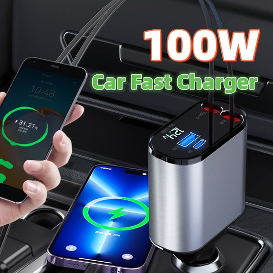 Car Charger 100W Super Fast Charging Cigarette Lighter USB And TYPE-C Adapter