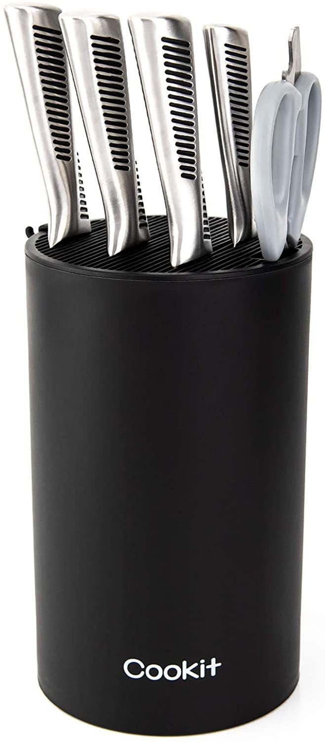 Knife Block Holder | Round Black Knife Holder for Kitchen, Space Saver Knife Storage with Scissors Slot