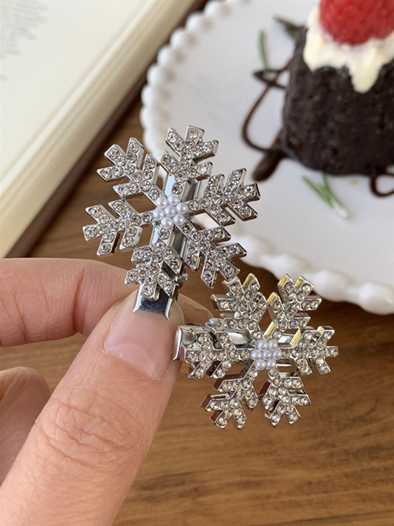 Cyrstal Snowflake Pearl Hair Clip | Winter Girls Small Sweet Bobby Pins